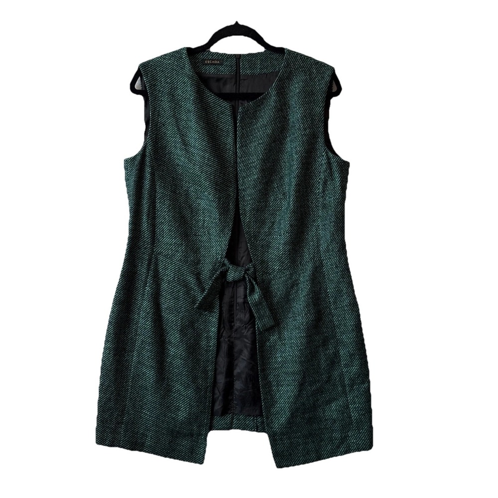 Vtg Escada Emerald Green Woven Longline Front Tie Sleeveless Tunic Vest M Retro